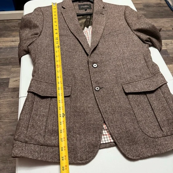 Banana Republic Herringbone wool brown blazer jacket 42 R tailored fit - Picture 12 of 13